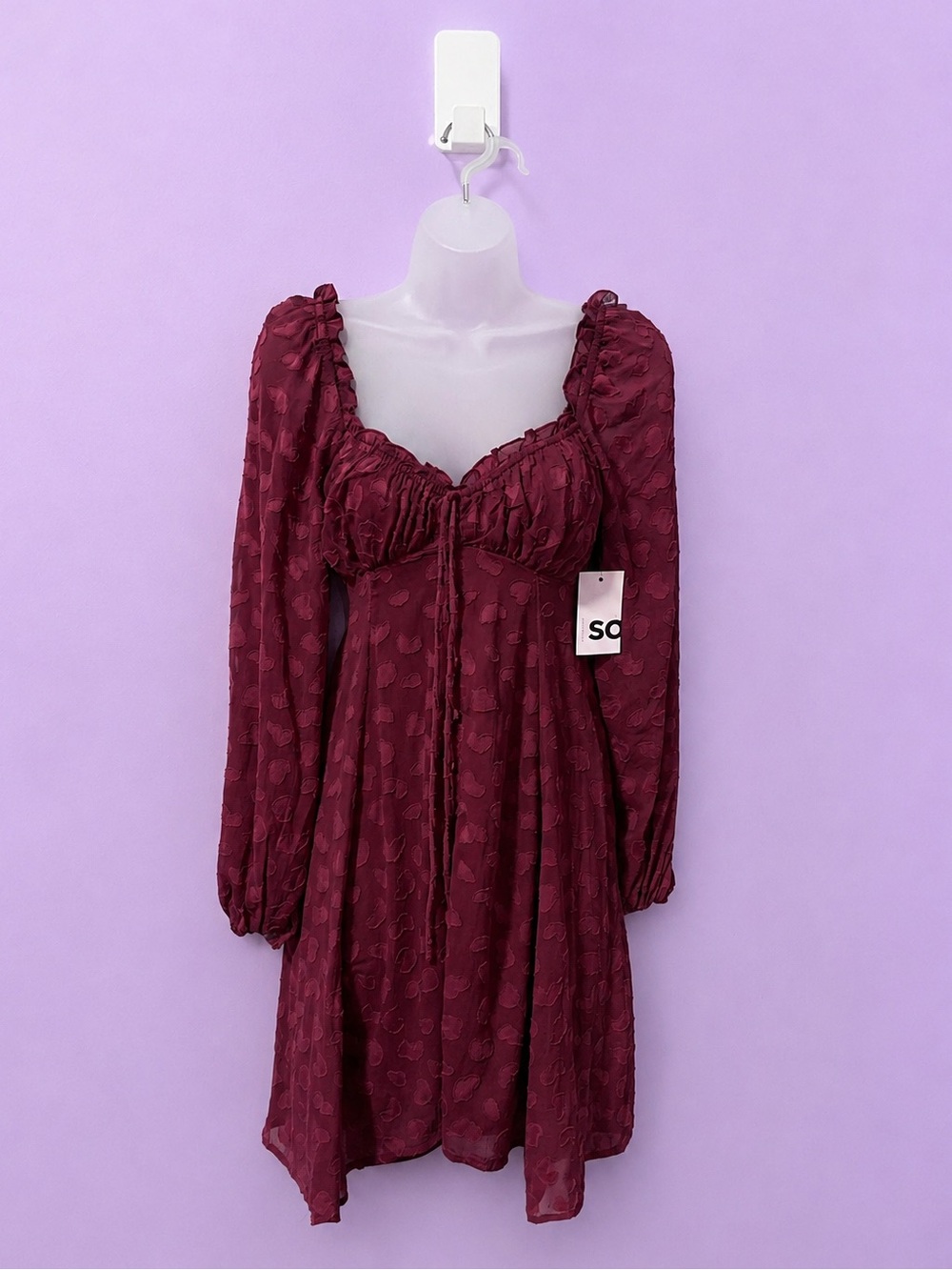 Textured Blush/Rose Long Sleeve Babydoll Dress with hearts